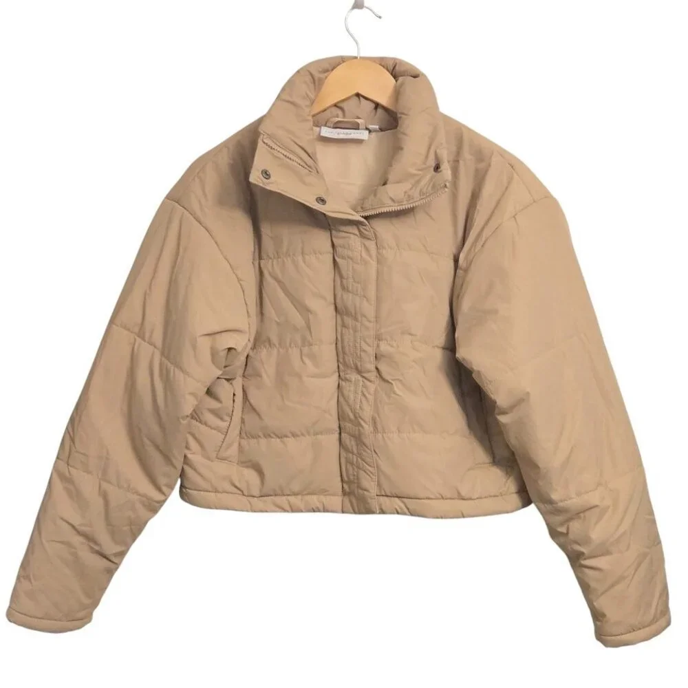 THE FIFTH LABEL Tan Cropped Puffer Jacket Women’s XS Beige Quilted Coat Zip Up - Picture 4 of 8